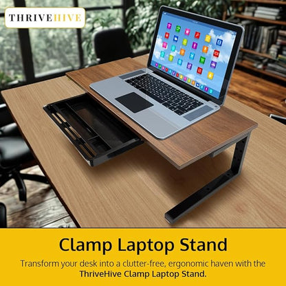 Ergonomic Clamp on Computer Monitor Laptop Riser Stand with Drawer, 21.6 x 9.8 inch - Dark Brown