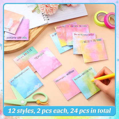 Yinder 24 Pcs Inspirational Sticky Notes Christmas Stocking Stuffers Motivational Sticky Notes Pad Employee Appreciation Gift Bulk for Teacher Nurse Coworker Office 3 x 3'' (Thank You,Water Color)