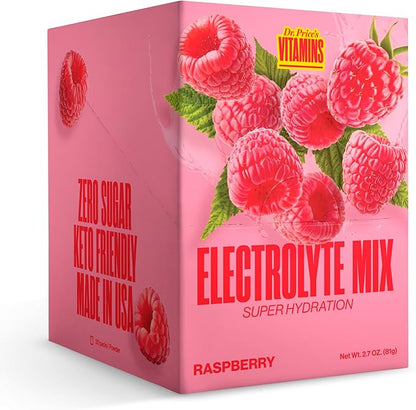 Dr. Price’s Electrolytes Powder Packets | Raspberry 30 Servings | Sugar Free Hydration Packets with 72+ Trace Minerals | Keto, Vegan, Electrolyte Drink Mix | Doctor-Formulated, Made in USA