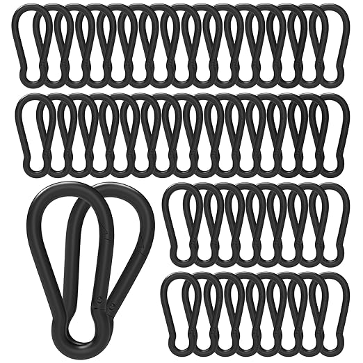 50PCS M8 Spring Snap Hook Carabiner, 3 Inch Carabiner Clip, 5/16" Black Heavy Duty Steel Spring Clip, Quick Link Key Chain for Swing Hammock Gym Outdoor, 500LBS Holding Capacity