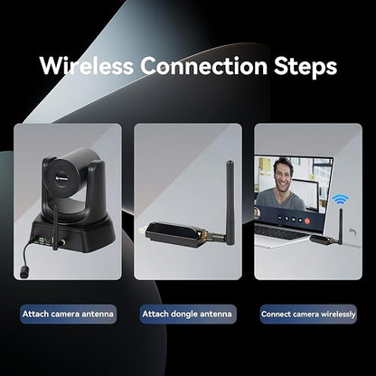 TONGVEO Wireless Conference Room Webcam, Church Live Streaming 10X USB 1080P 60fps PTZ Camera for Worship Services Online Conference, Works with Zoom, Skype OBS