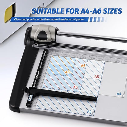 Rotary Paper Trimmer, 15 Sheets Heavy Duty Paper Trimmer, 360mm(14.17") Cutting Length, Commercial Grade Rotary Paper Cutter for Home/Office/School, Black & Silver