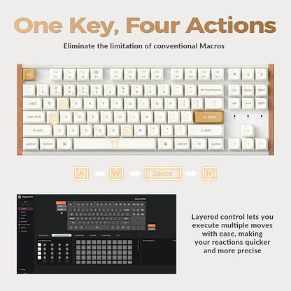 Keychron K8 HE TKL Wireless Bluetooth 2.4G Wired Triple Mode Hot Swappable Hall Effect Keyboard with QMK VIA Aluminum+Wood Frame Rapid Trigger for Mac Windows Linux-White