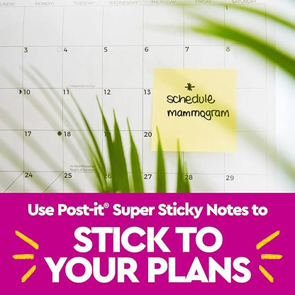 Post-it Super Sticky Notes, 4x6 in, 5 Pads, 2X The Sticking Power, Canary Yellow, Recyclable
