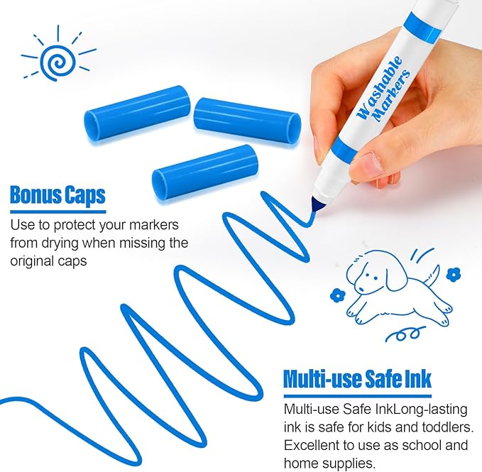 Janlaugh 36 Pcs Light Blue Washable Markers Bulk Coloring Broad Line Markers for Kids Light Blue Conical Tip Drawing Pen for School Travel Art Baby Shower Gender Reveal Party Supplies, Ages 6+