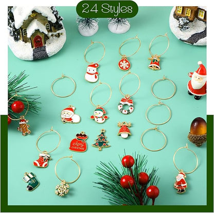 Junkin 24 Pcs Wine Glass Charms Markers Tags for Stem Glasses Drink Markers Wine Charm Ring Identifier for Wedding Bachelorette Tasting Holiday Party Favor Decoration (Vivid Style)