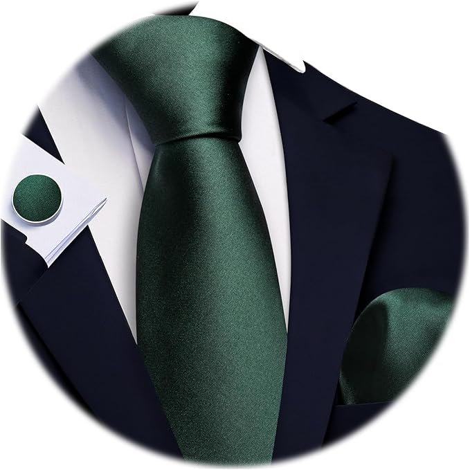 Barry.Wang Tie Sets for Men Silk Solid Necktie Stain Ties Handkerchief Pocket Square Cufflinks Wedding Business Dyed
