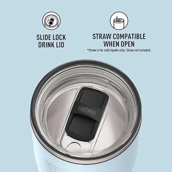 THERMOS ICON SERIES, Stainless Steel Cold Tumbler with Slide Lock, 24 Ounce, Glacier