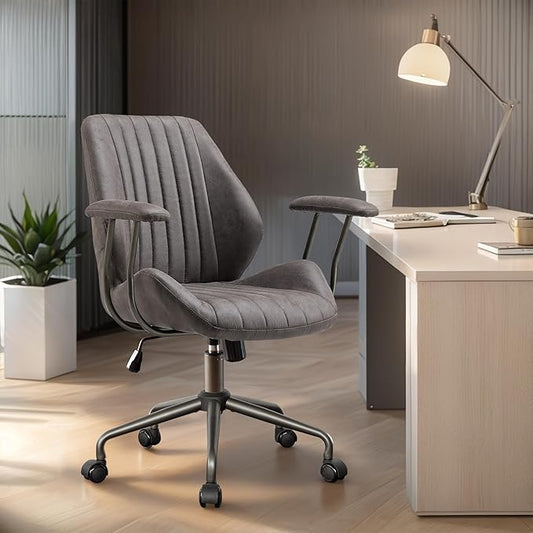 Home Office Desk Chair Adjustable Height, Ergonomic Executive Office Chair with Armrests, Rolling Comfy Desk Chair with Lumbar Support, Mid Century Modern Swivel, Dark Grey