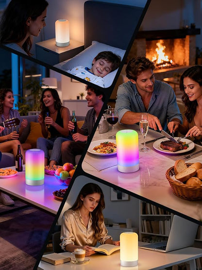 RGBICWW Smart Table Lamp, Touch Bedside Lamp with App Control, LED Desk Lamp with Music Sync, 30+ Scenes & 16M Colors, Color Changing Lamp for Bedroom Living Room Gaming Dimmable Night Light, Silver
