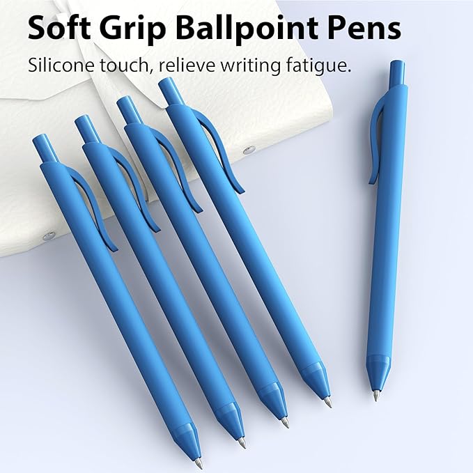 Ballpoint Pens Bulk - 107 Pcs Black Ink Pens in Bulk | 1.0 Medium Point Smooth Writing, Retractable No Bleed Ball Point Pen for Men Women (Blue Barrel)