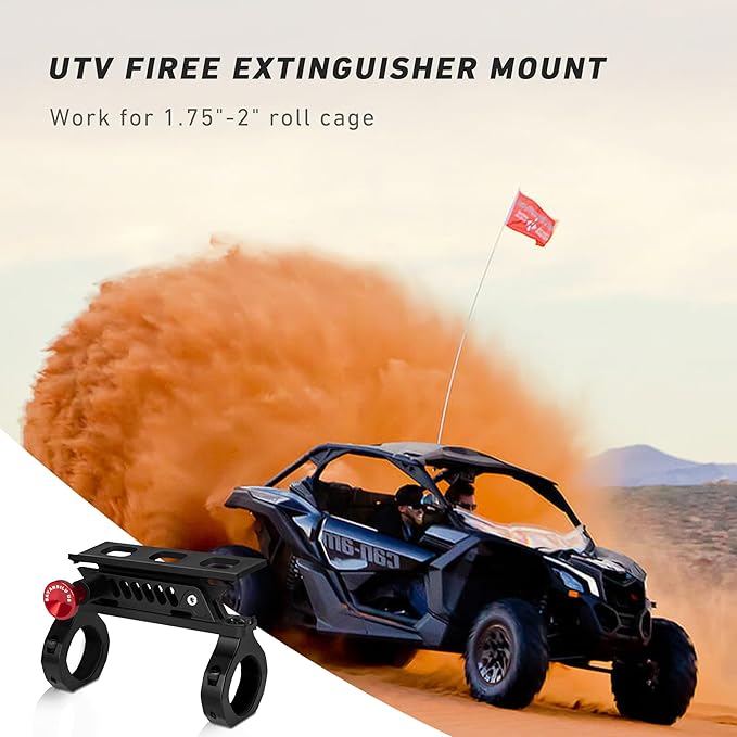 Fire Extinguisher Mount for UTV, Jeep, ATV – Quick Release Holder with Adjustable Bracket for 1.75" to 2" Roll Bars – Ideal for Cars, Boats, RVs, SXS – Secure, Easy Install Fire Extinguisher Kit.