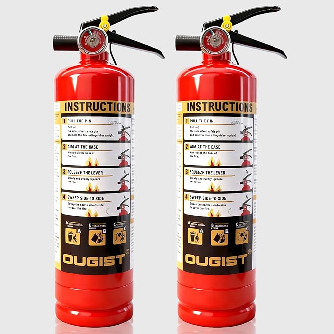 2 Pcs*2.5LBS ABC Dry Chemical Fire Extinguisher for Home & Vehicle, Portable Kitchen/Car/RV Fire Extinguisher, Non-Conductive Multipurpose Class A B C, Red