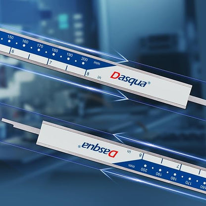 Dasqua Digital Caliper 8", IP54 Stainless Steel Water Resistant Caliper with Large LCD Display and Storage Case, Easy Switch Between Inch/Metric/Fraction, Accuracy 0.001'', Precision Measuring Tool