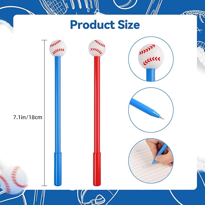 LiYiQ 50 Pcs Baseball Cartoon Cute Fun Pens for Kids Kawaii Baseball Shape Gel Black Ink Pen Cute Baseball Pens for School Office Home Student Kids Present