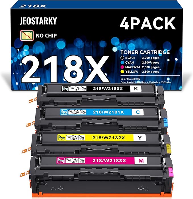 218X 218A Toner Cartridges 4 Pack Compatible for HP 218X Replacement for Color Laserjet Pro MFP 3301fdw Pro 3201dw MFP 3301cdw MFP 3301sdw Printer Ink W2180X