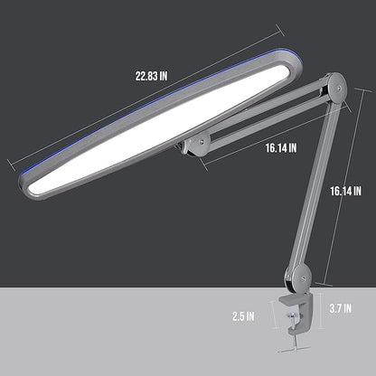 Neatfi XL LED Desk Lamp with Clamp – 2,200 Lumens, 23” Wide, Dimmable Task Light for Office, Study, Crafting & Nail Techs (Non-CCT with Clamp, Silver)