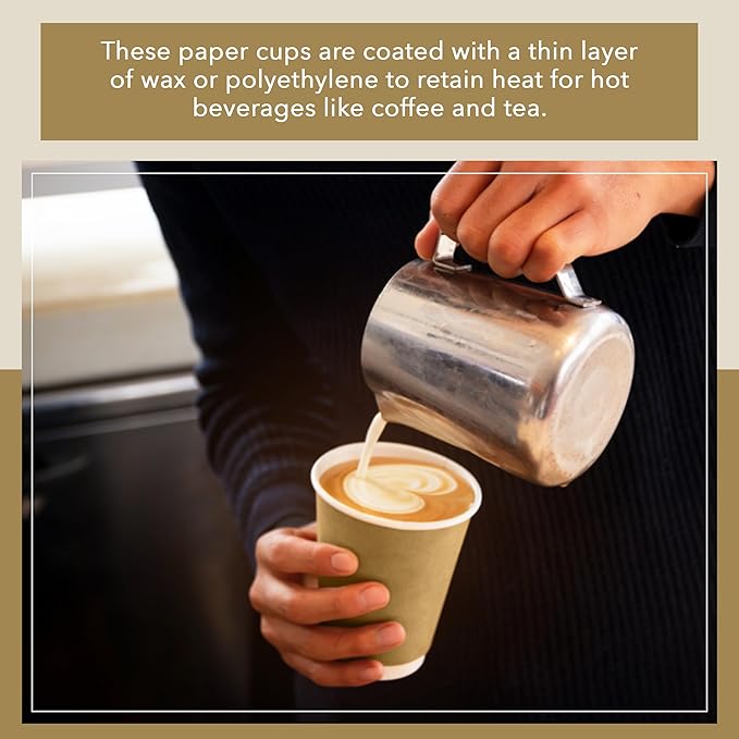 three leaf 12 Oz. Disposable Paper Cups, (Brown) 200 Ct. (8 Packs Of 25), Hot/Cold Cup For Coffee, Water, Tea, Juice, Picnic, Party, Travel And Events