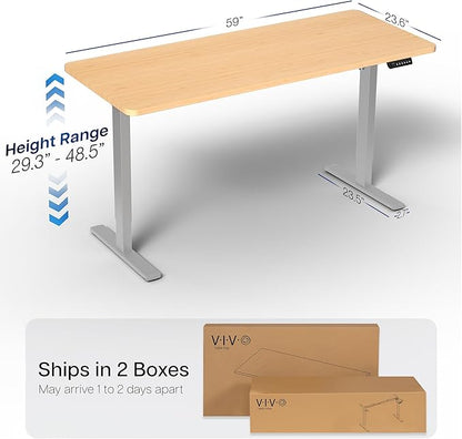 VIVO Electric 60 x 24 in Real Bamboo Standing Desk, Memory Height Adjustment, 1B Series, One-Piece Top, Gray Frame, DESK-KIT-1G6O