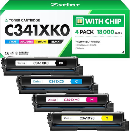 C341XK0 C341XC0 C341XM0 C341XY0 Toner Cartridge Set (4-Pack with chip) High Yield Replacement Compatible for Lexmark Color MC3426adw C3426dw MC3426i Printer All-in-One Ink (Black Cyan Magenta Yellow)