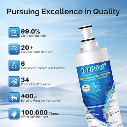 ICEPURE 4396508 Refrigerator Water Filter Compatible with Whirlpool 4396508, 4396510, Filter 5, EDR5RXD1, NL240V, WFL400, LC400V, 4392857, RWF0500A 1PACK