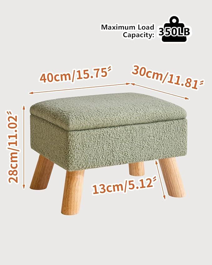 YMYNY Storage Ottoman, Footstool, Small Foot Stool with Sturdy Wood Legs Stool, Foot Rest with Padded Seat, for Living Room Bedroom Couch Enterway 15.75''D×11.81" W×11.02" H Green UHBD042GR