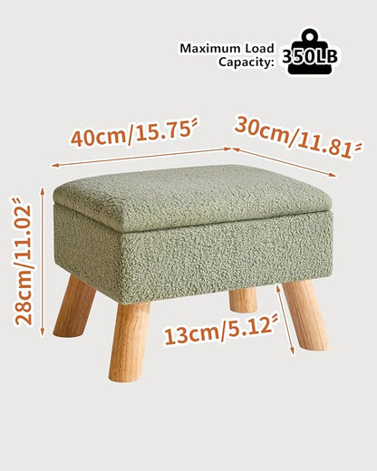 YMYNY Storage Ottoman, Footstool, Small Foot Stool with Sturdy Wood Legs Stool, Foot Rest with Padded Seat, for Living Room Bedroom Couch Enterway 15.75''D×11.81" W×11.02" H Green UHBD042GR