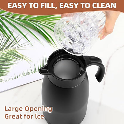 Norme 2 Pcs Thermal Coffee Carafe Insulated Stainless Steel Coffee Carafe for Hot Liquid Vacuum Thermal Pot Creamer Pitcher Dispenser with Brushes Keeping Hot Water Milk(Black,34 oz)