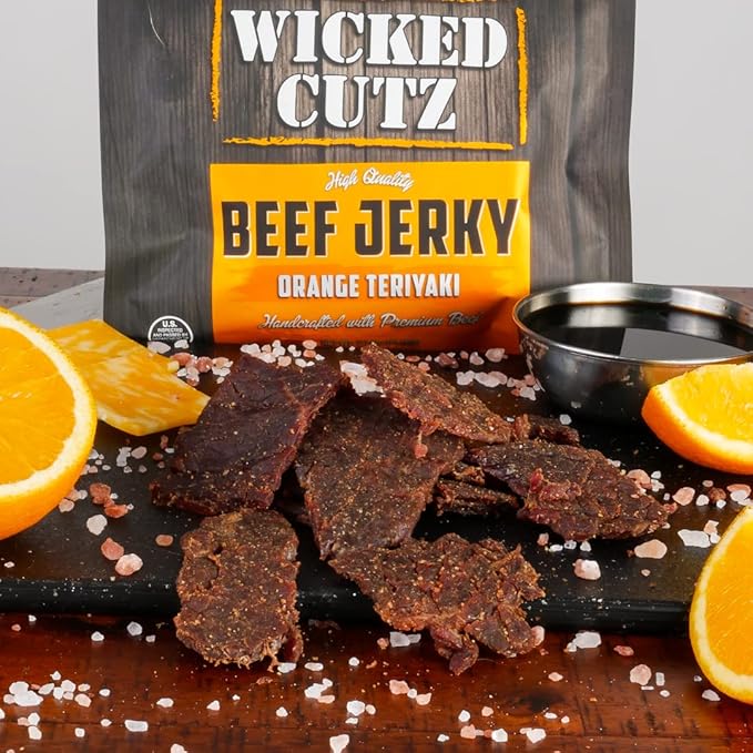 Wicked Cutz Orange Teriyaki Beef Jerky, 24g Protein Per Bag, Tender & Easy to Chew Alternative to Teriyaki Beef Sticks, USA Made High Protein Carnivore Snacks (2 Bags)