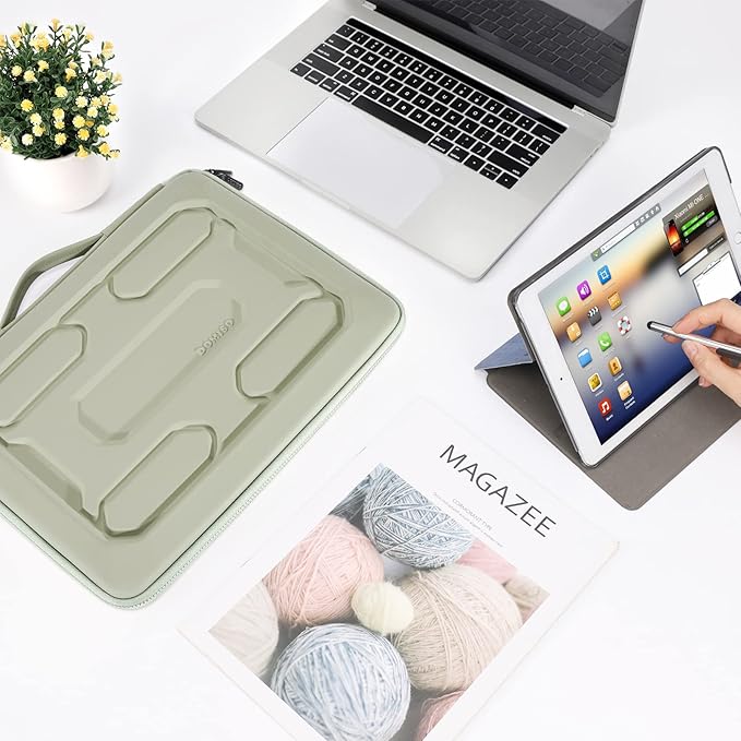 DOMISO 14 inch Laptop Sleeve with Handle Shockproof Computer Bag Waterproof EVA Protective Carrying Case for 14" ThinkPad E480/Yoga 920/13.5" Microsoft Surface Book/HP Pavilion 14 Stream 14,Mint Green
