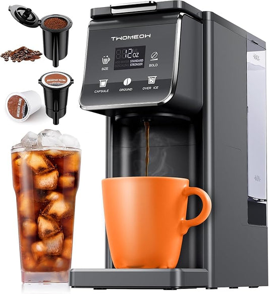 K Cup Coffee Maker With Bold Setting, Single Serve Hot & Iced Coffee Maker for K-Cup and Grounds, 52oz Removable Reservoir, 6 to14oz Brew Sizes, Pod Coffee Machine With Reusable Filter, Gray