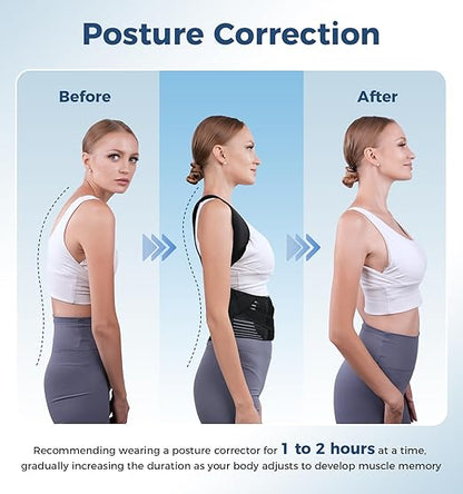 Posture Corrector for Women and Men, Full Back Brace Support with Adjustable Shoulder Straps, Shoulder and Back Straightener Posture Correction, Upper and Lower Back Pain Relief ( Black, Medium)