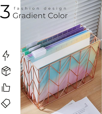 Y YOMA 6 Pack Decorative Hanging File Folders Letter Size Cute Hanging Folder Pretty File Folder Organizer for Filing Cabinet Office Home with 1/5-Cut Adjustable Tabs, Gradient Glow