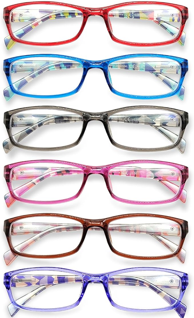Henotin 6-Pack Reading Glasses Blue Light Blocking Anti Eyestrain Computer Reading Glasses for Women and Men Readers (Mix Color-A, 3.00, Diopters)
