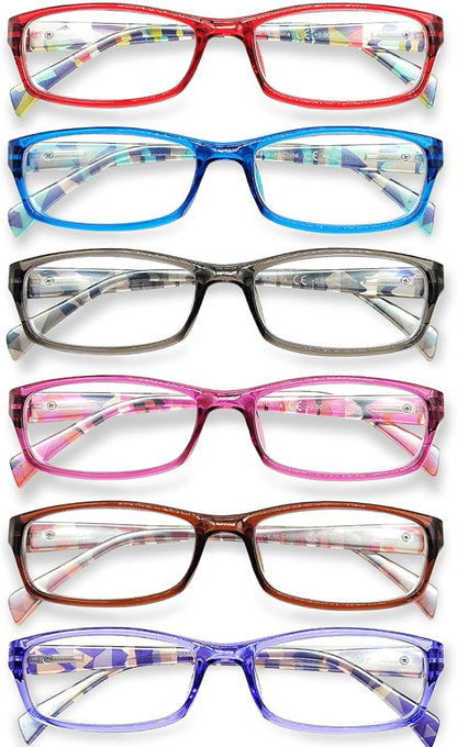 Henotin 6-Pack Reading Glasses Blue Light Blocking Anti Eyestrain Computer Reading Glasses for Women and Men Readers (Mix Color-A, 3.00, Diopters)