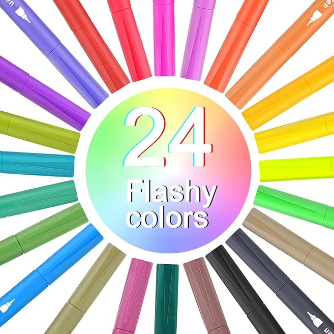 Art Brush Markers Pens for Adult Coloring Books, 24 Colors Dual Tip (Brush and Fine Point) Marker Pen for Journaling Note taking Planner Hand Lettering Art Suppliers