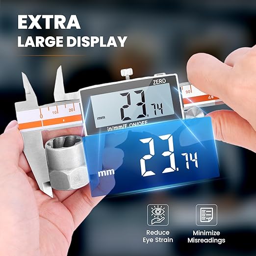 HARDELL Digital Caliper 6 Inch, Caliper Measuring Tool with Large LCD Screen, Stainless Steel Caliper, Micrometer Calipers Digital with 3 Backup Batteries, Inch Millimeter and Fraction Conversion