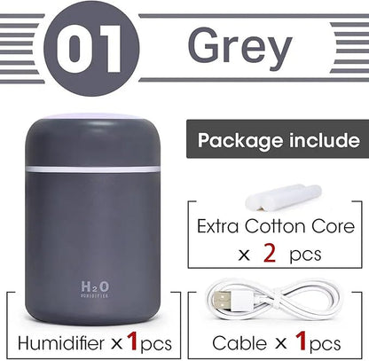 Portable Mini Humidifier, Colorful, Cool Mist, USB Powered. Perfect for Bedroom, Office & Car (300ml, Gray)