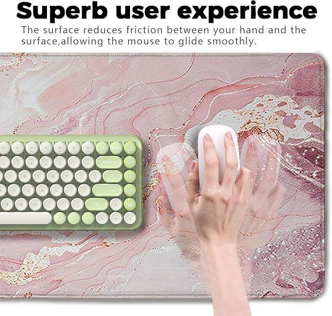 Pink Gold Marble Patterns Desk Mat, Large Gaming Mouse Pad Non-Slip Rubber Base with Stitched Edges, Waterproof Protection for PC Laptop Home Office Desk Decor (31.5x11.8in)