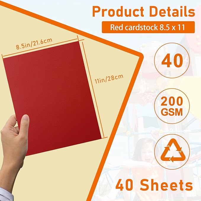 40 Sheets Dark Red Cardstock 8.5 x 11 Scrapbooking Paper, 200gsm/75lb Premium Red Construction Paper Card Stock for DIY Cards Making, Wedding Invitations, School Crafting, Art Drawing