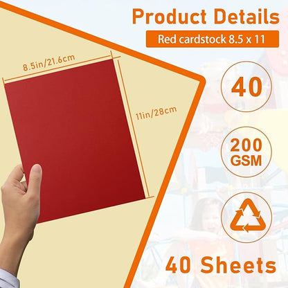 40 Sheets Dark Red Cardstock 8.5 x 11 Scrapbooking Paper, 200gsm/75lb Premium Red Construction Paper Card Stock for DIY Cards Making, Wedding Invitations, School Crafting, Art Drawing