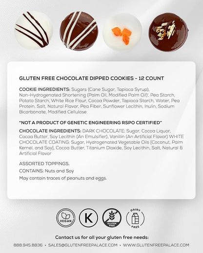 Gluten Free Palace Holiday Cookies Gift Basket – Vegan Gluten Free Chocolate Covered Cookies – Gourmet Cookie Gift for Christmas, Thanksgiving & New Year – Delicious Holiday Treats for Men & Women (12 Count)