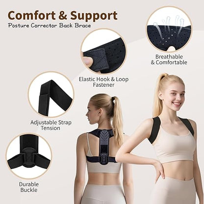 Posture Corrector for Women & Men – Adjustable Upper Back Brace for Posture Support, Breathable Back Straightener & Shoulder Brace for Neck, Spine, and Clavicle Pain Relief