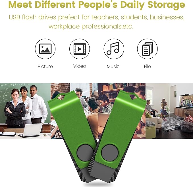 2GB USB Flash Drive 20 Pack AGECASH USB 2.0 Thumb Flash Drives Bulk Green Swivel 2GB Memory Stick Zip Jump Drive Multipack Pendrive with Labels & Lanyards