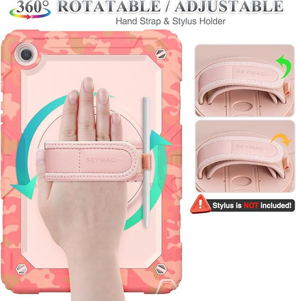 SEYMAC stock Case for Samsung Galaxy Tab A9+ Plus 11'', Full-Body Drop Protection Case with Screen Protector Pencil Holder [360° Rotating Hand Strap] &Stand, Pink Camo