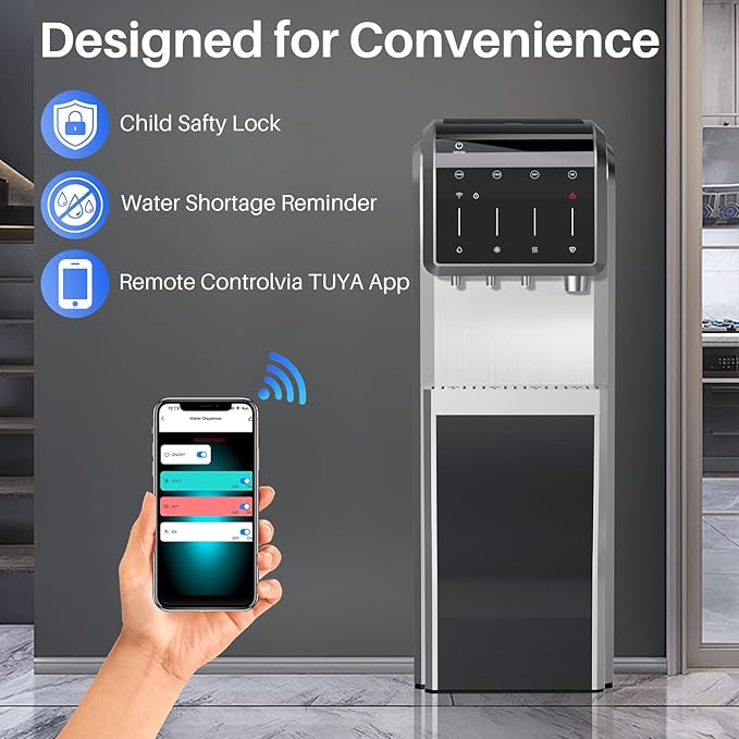 5-in-1 Water Cooler Dispenser with Ice Maker, Bullet and Crushed/Chewable Ice Machine, Hot and Cold Water, Bottom Load for 5 Gallon Bottle, 35lbs/24H, WiFi, Child Lock, Stainless Steel