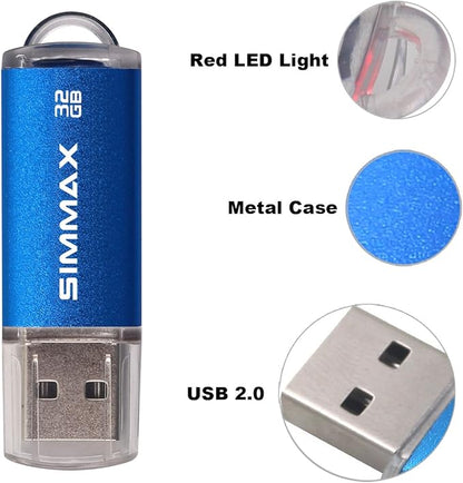 Flash Drive 5 Pack 32GB USB 2.0 Flash Drives Thumb Drive Memory Stick Pen Drive with Led Indicator (Blue Green Black Red Purple)