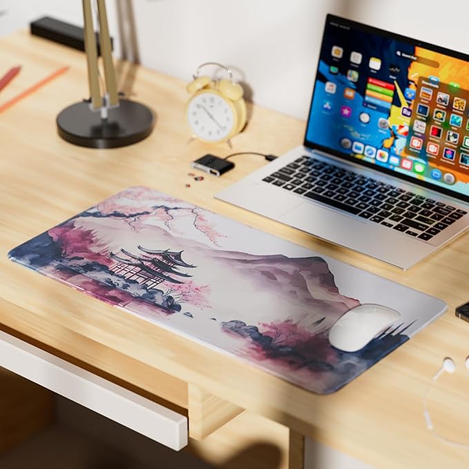 Large Mouse Pad, Japanese Desk Mat Extended Non-Slip Keyboard Mouse Pad Waterproof Office Desk Pad 23.6" x 11.8" Anime Mousepads Desktop Protector for Office and Home, Pink