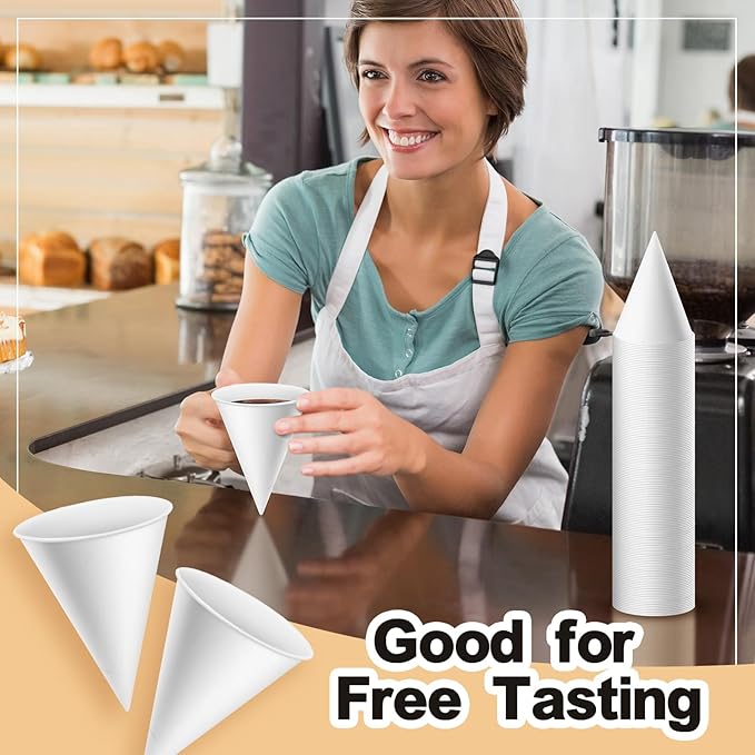 Roshtia 1600 Pcs 4 oz Paper Cone Cups Thicken Disposable Cone Cups for Shaved Ice, Slushies Water Cooler Dispenser, White