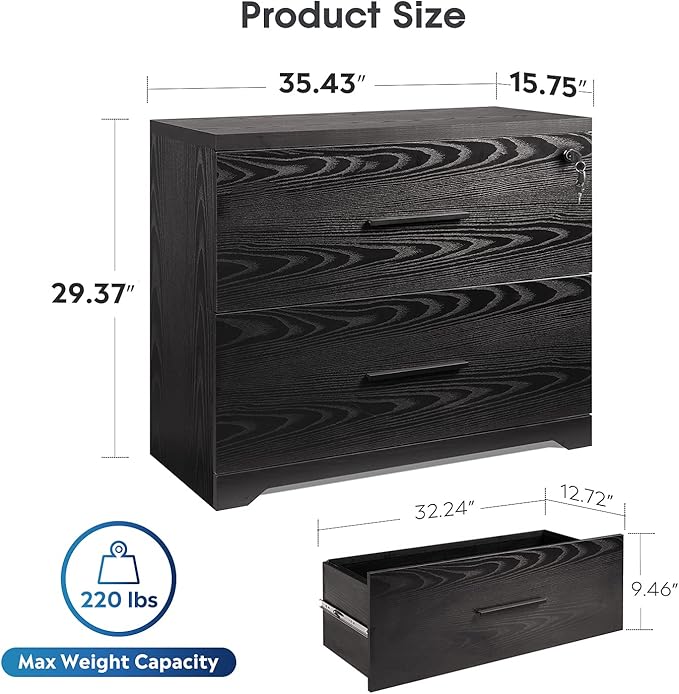 DEVAISE 2-Drawer Wood Lateral File Cabinet with Lock for Home Office, Black